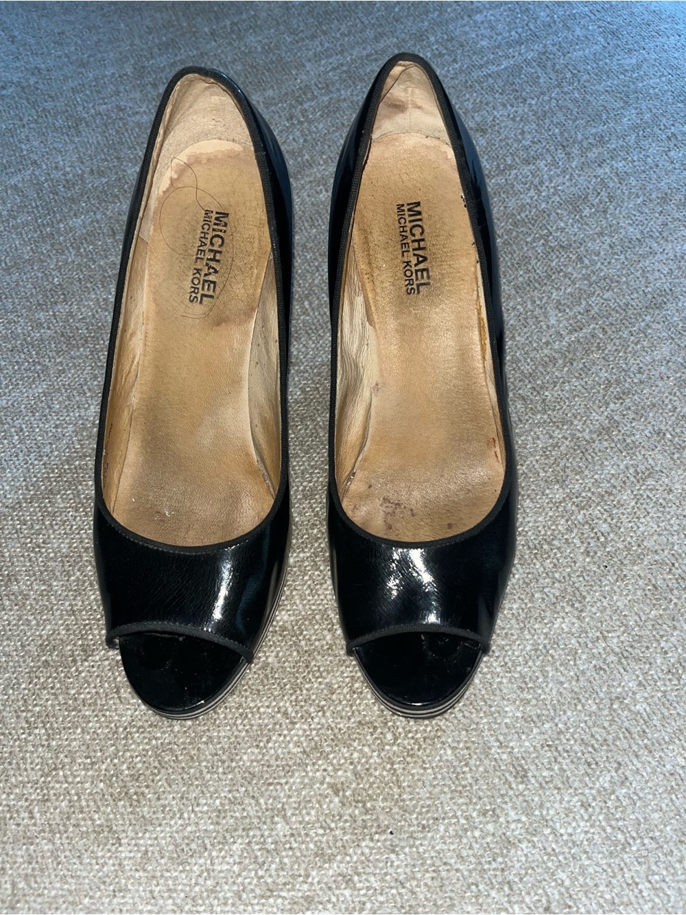 Michael Kors Black Patent Peep-Toe Espadrille Flats